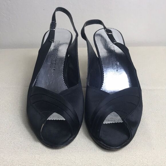 Black Silk Kitten Heels by Red Cross Made In Italy Shoes Size 7 - Picture 7 of 13
